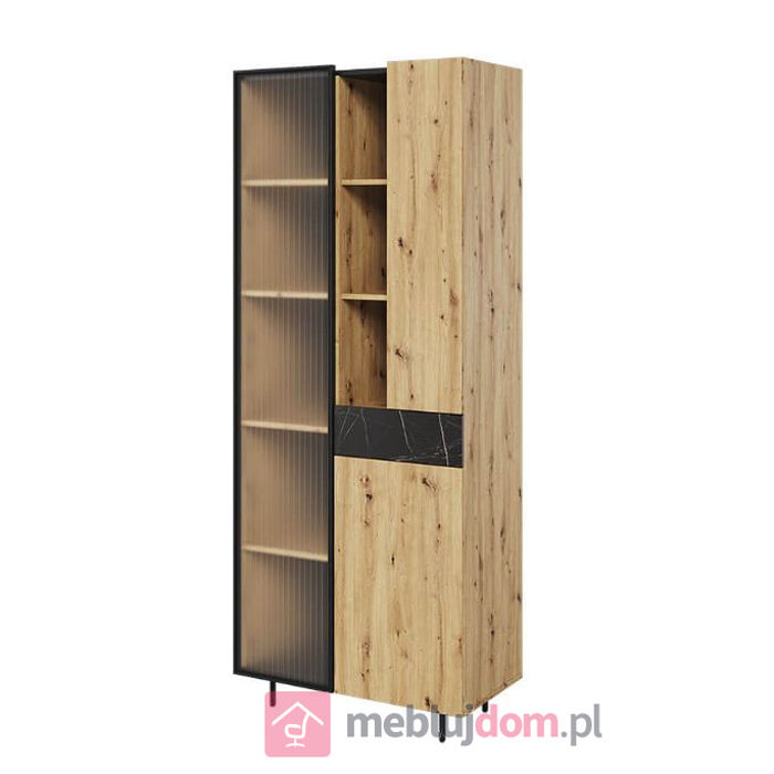 Wysoka witryna z przeszkleniem MARMO MR-02 dąb artisan na czarnych nóżkach