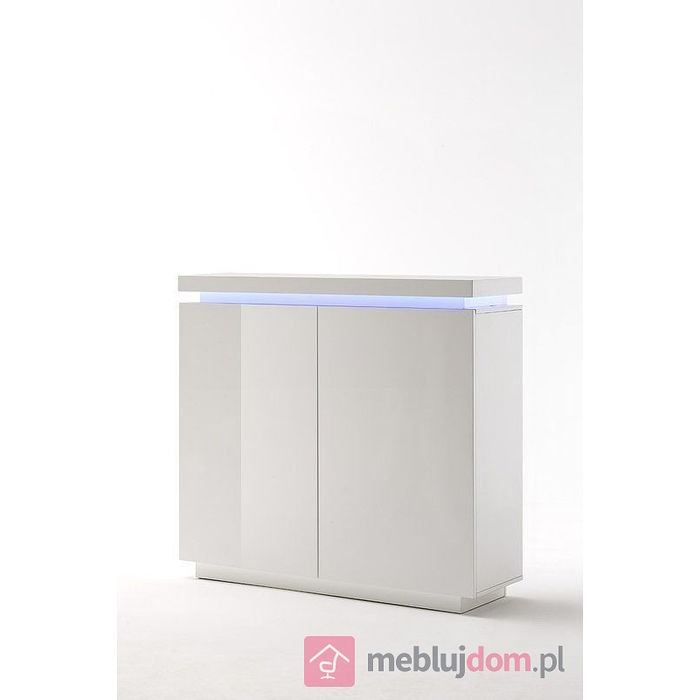 Dwudrzwiowa biała komoda OCEAN 88 w połysku z oświetleniem led